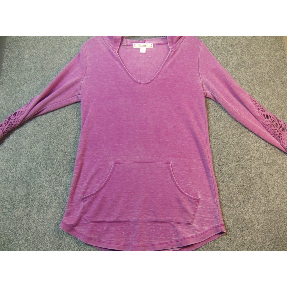 Decree Womens Shirt Pink S Lace Long Sleeve VNeck Pockets Pullover Hooded Top